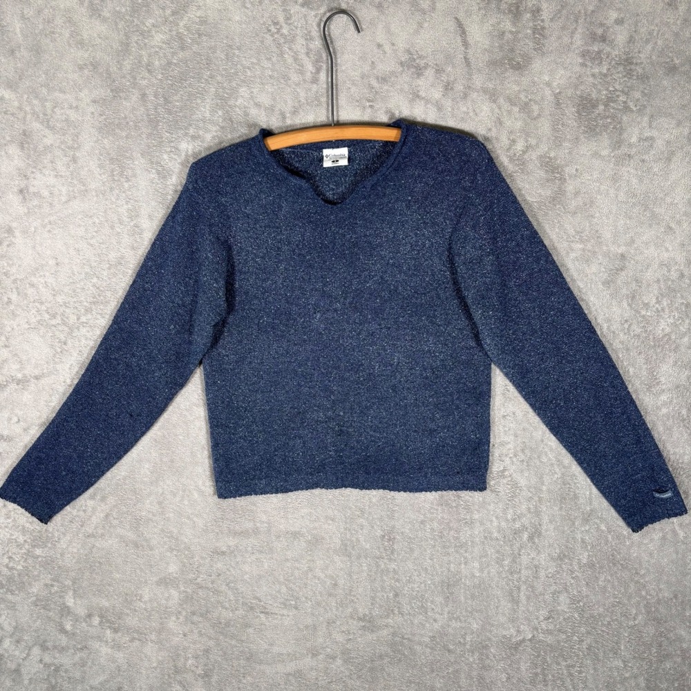 Columbia Sportswear Womens S Blue Marled Knit Split Roll Neck Pullover Sweater